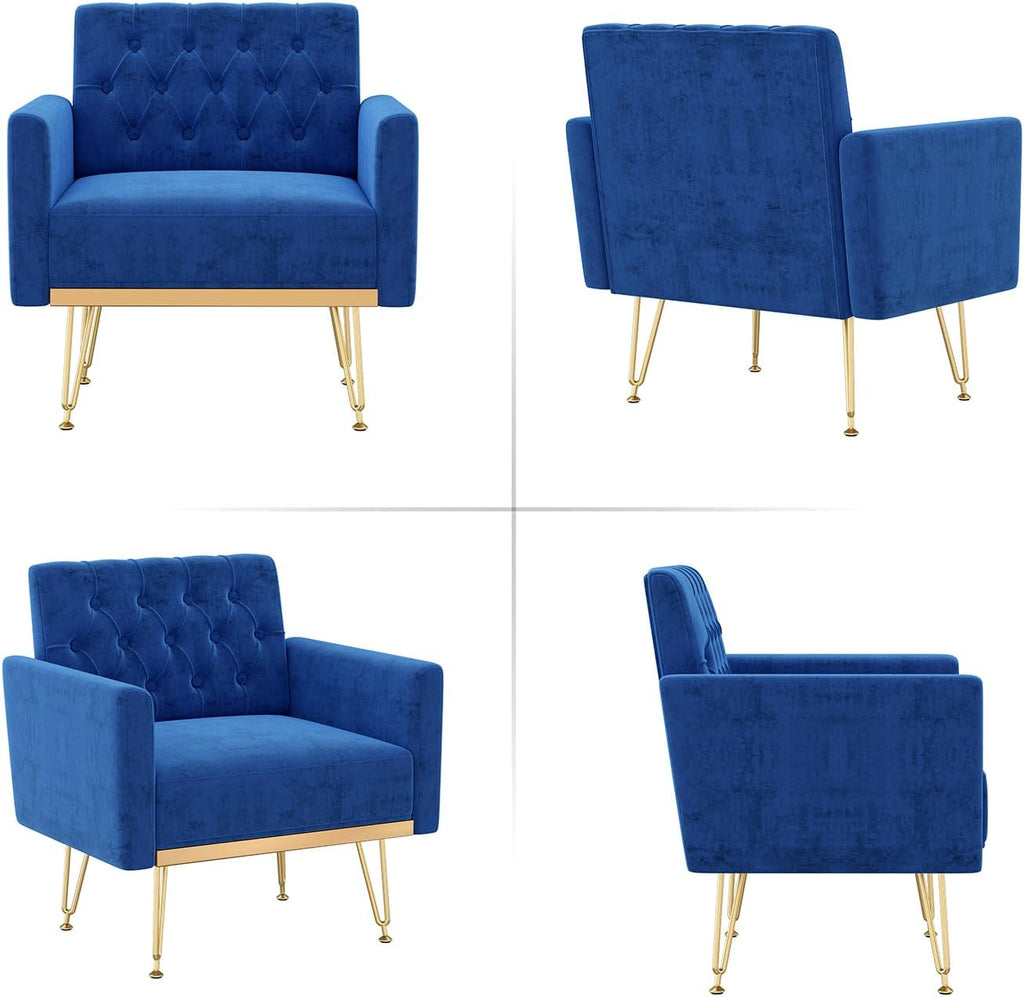 Olela Accent Chair with Arm for Living Room, Velvet Modern Armchair Single Sofa Cozy Tufted Upholstered Reading Side Chairs with Gold Metal Leg for Bedroom Decorate