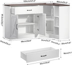 Corner Cabinet w/Charging Station, Kitchen Pantry w/Lazy Susan Turntable | Farmhouse Food Pantry Cabinet w/Drawer & Doors & Adjustable Shelf, L-Shaped Sideboard for Dining Room (White)