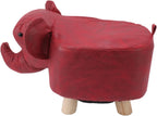 Diydeg Animal Footstool, Cute Elephant Shaped Ottoman Footstool with Soft Padded Cushion and Non Slip Feet, Upholstered Seat for Bedroom, Living Room or Entryway (Red)