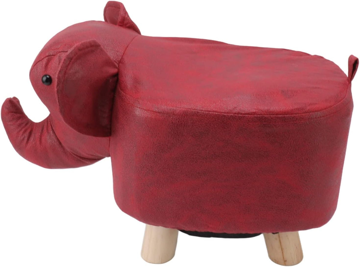 Diydeg Animal Footstool, Cute Elephant Shaped Ottoman Footstool with Soft Padded Cushion and Non Slip Feet, Upholstered Seat for Bedroom, Living Room or Entryway (Red)