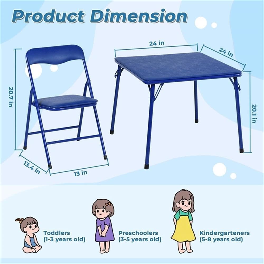 Pemberly Row Kids' Table Chair Set, Multicolor, 4-Piece Set, Includes Yellow, Pink, Blue, Green Chairs, Foldable Sturdy Table, Child-Safe Materials, Lightweight Design, Ideal for Ages 3-8