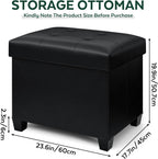 Ottoman with Storage, Rectangular Storage Ottoman, Faux Leather Ottomans with Legs for Living Room Bedroom Dorm, 23.6" D x 17.7" W x 19.9" H, Jet Black