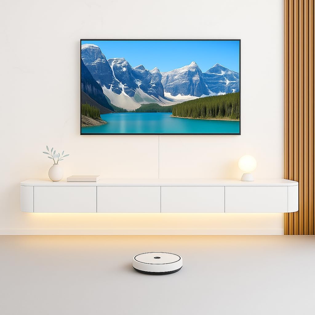 Floating TV Stand,47-118" Wall Mounted TV Shelf, Floating TV Consolewith Flip-Down Doors & Drawers, Modern TV Media Console Center Large Storage TV Stand (White-Led, 47.24")