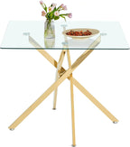 Modern Dining Table for 4 People, 36" Square Dining Table with Gold Chrome Metal X-Base, Square Tempered Glass Dining Room Table, Small Kitchen Dining Room Tables Dinner Tables