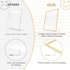 Acrylic Gold Frames 8 x10, Slanted Back Gold Picture Frames Table Acrylic Sign Holder for Photos Wedding Table Numbers and Art Display with Removable Clear Sticky Dots，6 Pack