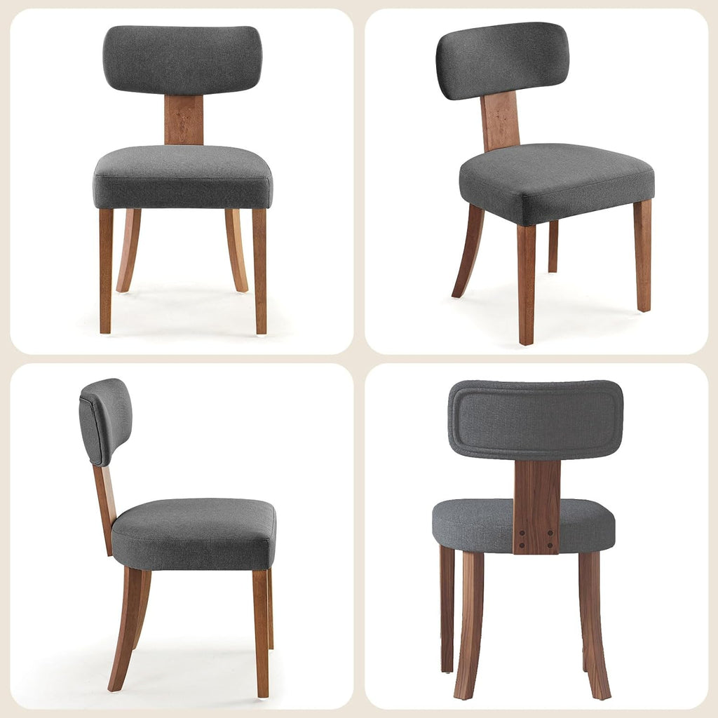 LUXOAK Mid Century Modern Dining Chairs Set of 2, Linen Upholstered Kitchen Chairs with Curved Backrest & Adjustable Legs for Living Room/Bedroom/Lounge, Easy to Install, Grey Linen