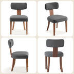 LUXOAK Mid Century Modern Dining Chairs Set of 2, Linen Upholstered Kitchen Chairs with Curved Backrest & Adjustable Legs for Living Room/Bedroom/Lounge, Easy to Install, Grey Linen