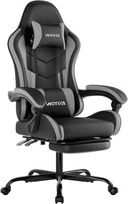 Ergonomic Gaming & Office Chair, Footrest, Racing Design Black/Grey | PVC with headrest,lumbar, Adjustable Height recliner for adults 2D-Linkage Armrests for 300LBS