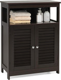 Tangkula Bathroom Floor Cabinet, Wooden Freestanding Storage Cabinet with Double Shutter Door & Adjustable Shelf, Storage Cabinet for Bathroom Living Room (Brown)
