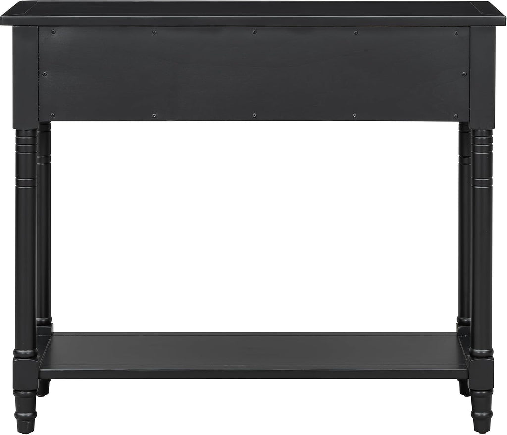 Knocbel Antique Entry Console Table with 2 Drawers & Bottom Open Shelf, Wood Sofa Tables for Entryway Hallway Living Room, 35.34" W x 13.8" D x 30.25" H, Black