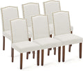 DUMOS Dining Chairs Set of 6, Farmhouse Fabric Upholstered Kitchen Chairs with Wooden Legs and Padded Seat, Modern Accent Chairs for Dining Room, Kitchen, Living Room, Restaurant, Beige