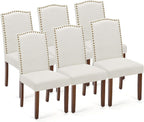 DUMOS Dining Chairs Set of 6, Farmhouse Fabric Upholstered Kitchen Chairs with Wooden Legs and Padded Seat, Modern Accent Chairs for Dining Room, Kitchen, Living Room, Restaurant, Beige