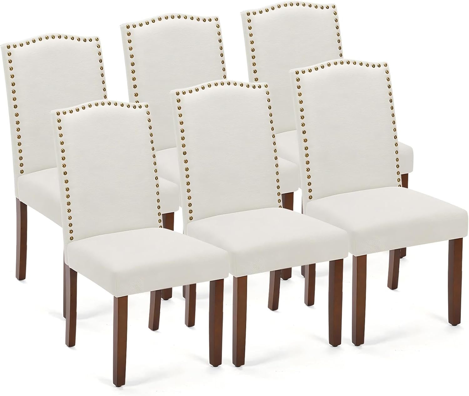 DUMOS Dining Chairs Set of 6, Farmhouse Fabric Upholstered Kitchen Chairs with Wooden Legs and Padded Seat, Modern Accent Chairs for Dining Room, Kitchen, Living Room, Restaurant, Beige