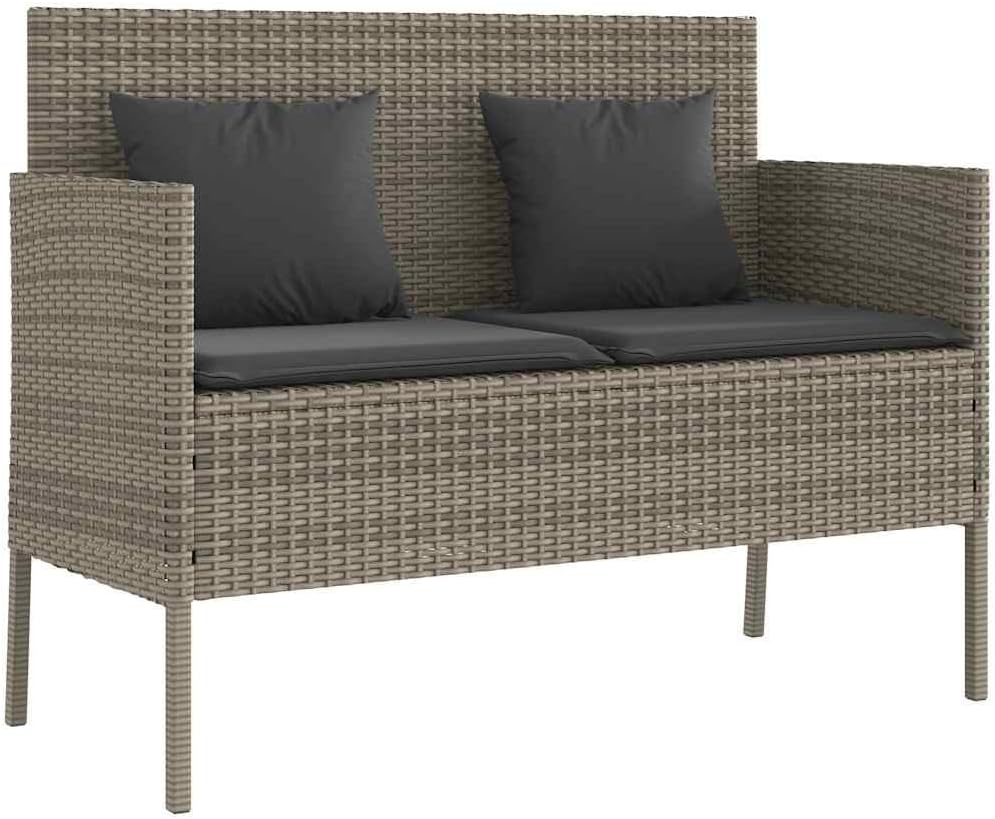 Gray Poly Rattan Outdoor Storage Bench with Cushion, Patio Seating with Waterproof Storage Bag for Cushions and Towels