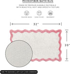 MONDAY MOOSE Bath Mat with Scalloped Wavy Ripple Design, Microfiber Absorbent Non Slip Tufted Rug for Floor, Shower or Kitchen (20x32 inch, Pink)