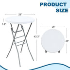 28” Round Folding Bar Table, High Top Cocktail Table with Locking Mechanism, HDPE Waterproof Stain-Resistant Top, Indoor Outdoor Patio Garden Party, White, 2 PCS