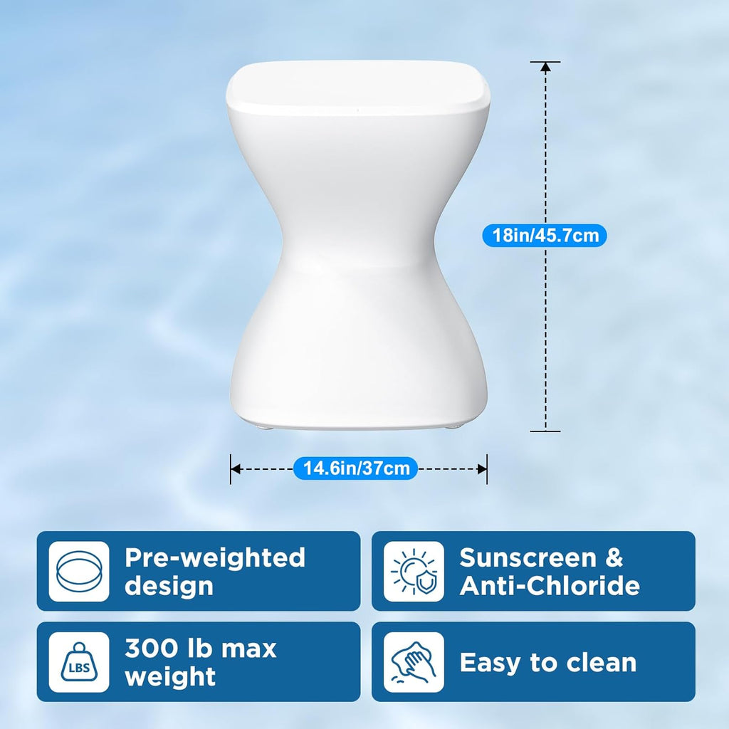 18" Pool Stool for Underwater, Pre-Weighted No-Assembly in-Pool Bar Stool, Adjustable Feet, Vinyl-Safe for Underwater Seating, Swim Up Chair for Shallow Sun Shelf (1 Pack)