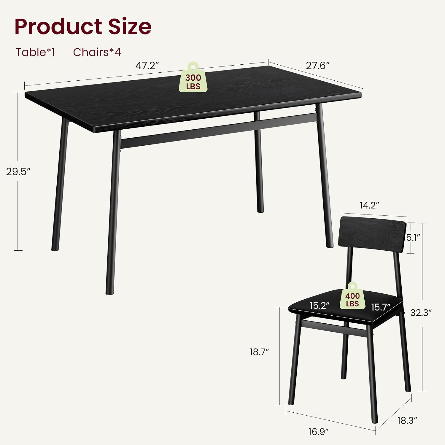 Garvee Dining Table Set for 4 with 4 Upholstered Chairs, Dining Room Table Set for 4 w/Smooth Edge, Wood Kitchen Table Chairs Set of 4 for Dining, Kitchen Room, Apartment, Rustic Blake