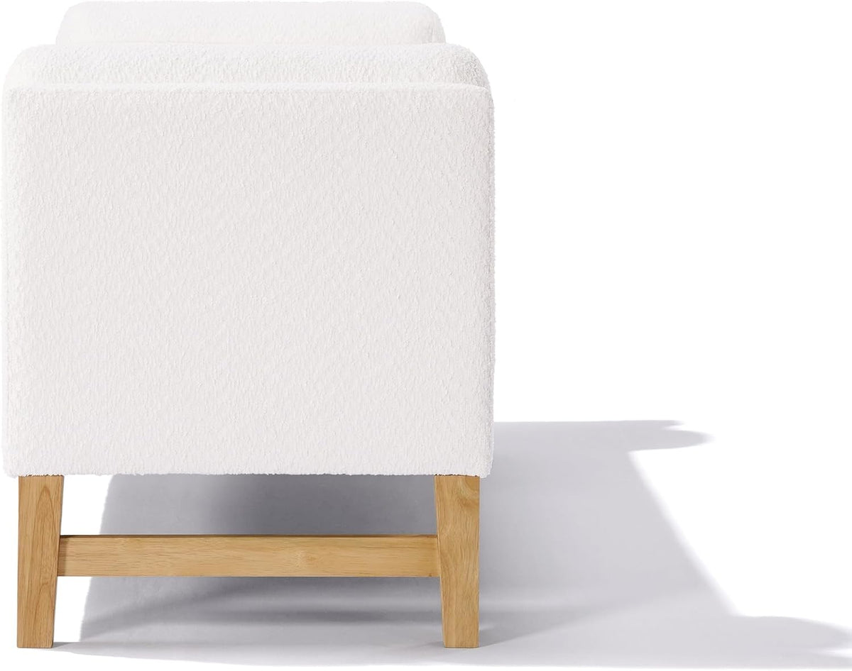 Merax Boucle Upholstered Storage Bench 50.8" End of Bed Bench with 2 Round Pillows & Solid Wood Legs, Ample Hidden Storage Space, Ottoman for Entryway Bedroom, Ivory