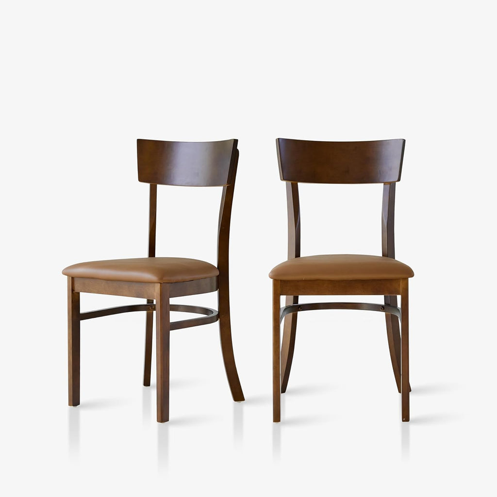 Livinia Mint Dining Chair Set of 2, Solid Malaysian Oak PU Leather Upholstered Cushion Seat, Straight Back Side Chairs (Walnut)