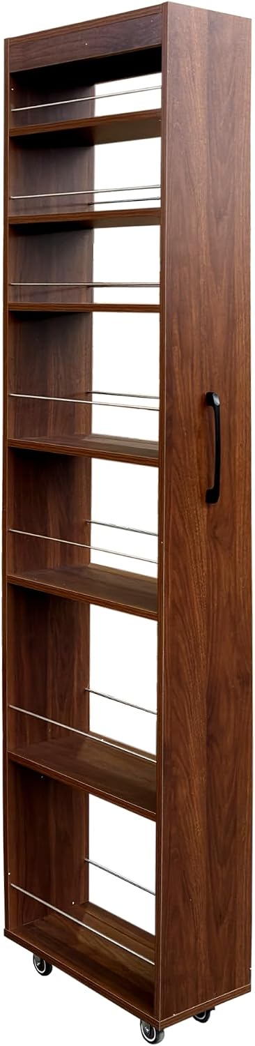 KEIKI 7 Tier Pull-Out Kitchen Pantry Storage Cabinet, Multi-Tier Single-Sided Open Shelf, Spice Rack Next to Fridge, Wood Hutch Food Pantries Cupboard for Coffee Bar, Dining Room, Narrow Spaces