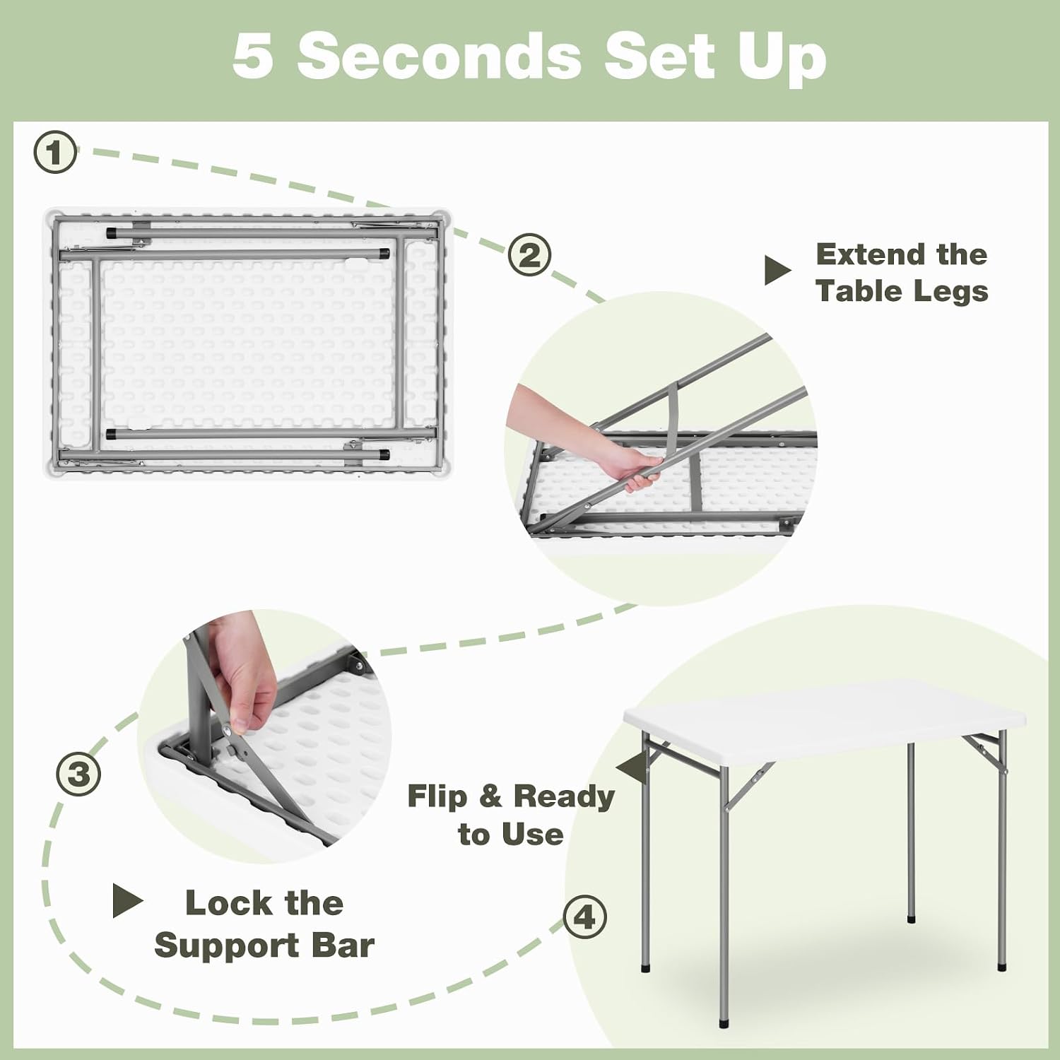 3ft Rectangular Folding Table for All-Occasion, Foldable Table with HDPE Tabletop and Steel Legs, Durable and Stable Small Folding Table, Perfect for Camping, Picnic, Party, Indoor & Outdoor