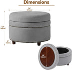 24'' Dual-Surface Lid Round Ottoman – Accent Ottoman with Storage Comfortable Padding,Space-Saving Coffee Table for Living Room & Bedroom-Gray