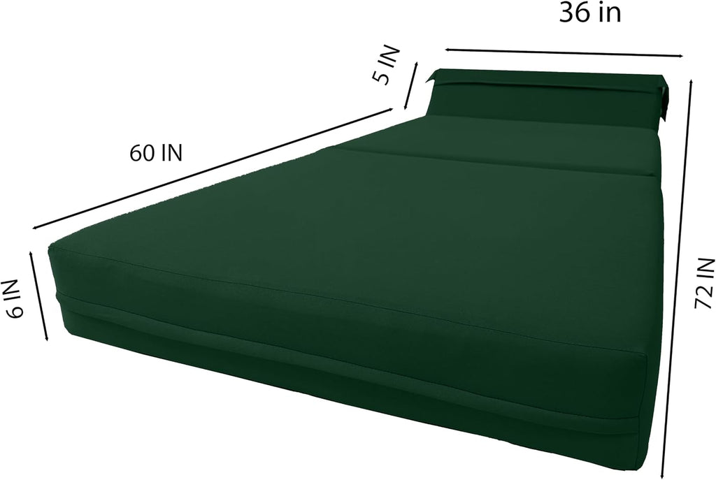 D&D Futon Furniture Sleeper Chair Folding Foam Bed, Portable Studio Guest Sofa Beds 6 x 36 x 70 Hunter Green