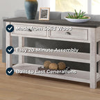 Martin Svensson Home Monterey Solid Wood Sofa Console Table, White & Grey | Farmhouse Style, Pine Wood, Two Drawers, Two Open Shelves for Storage
