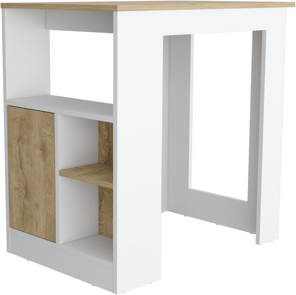 Kitchen Island with 1-Door Cabinet and Side Shelves | Push-to-open cabinet with three side storage shelves