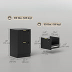 HOMCOM 2 Drawer File Cabinet Fluted Vertical with Lock Printer Stand Black | Adjustable Hanging Rails, for A4 Letter Size Files, with Storage