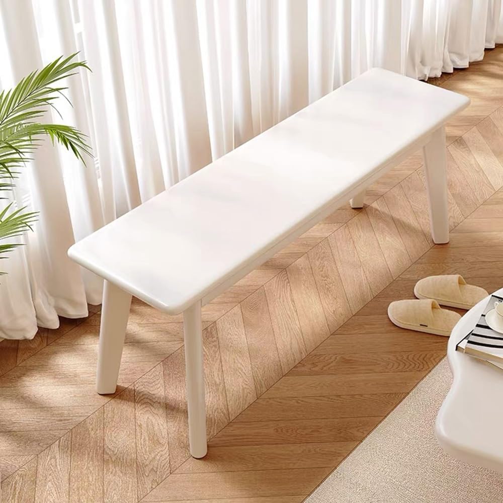 Solid Wood Bench, Rustic Skinny Wood Bench for Entryway, Narrow Bench Dining Bench Farmhouse Wooden Dining Bench Long Entryway Bench, Easy to Assemble(White,39.4" Lx11.8 Wx16.9 H)