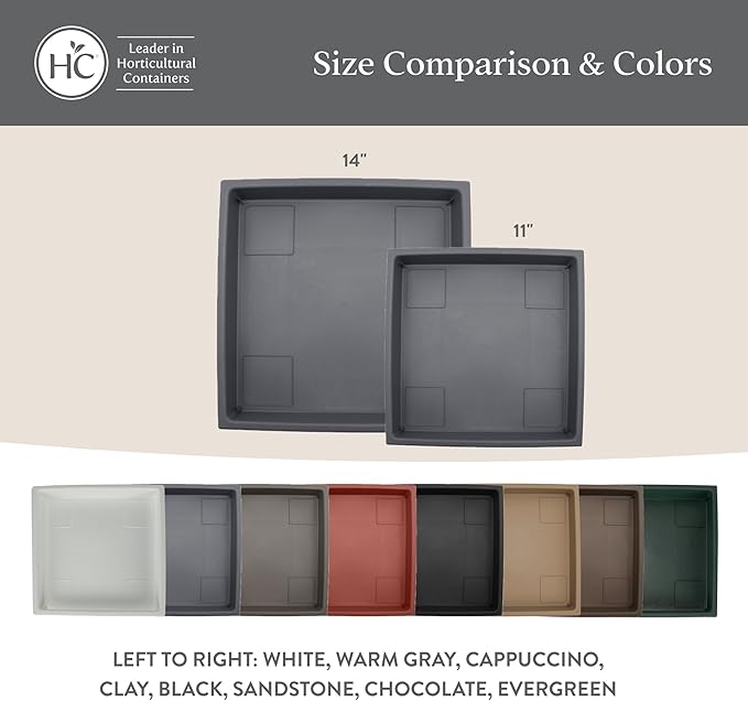 The HC Companies 11 Inch Accent Square Plant Saucer, Lightweight UV-Resistant Plastic Outdoor & Indoor Flower Pot Tray, 2-Pack Plant Pot Trays for Garden & Home Decor, White