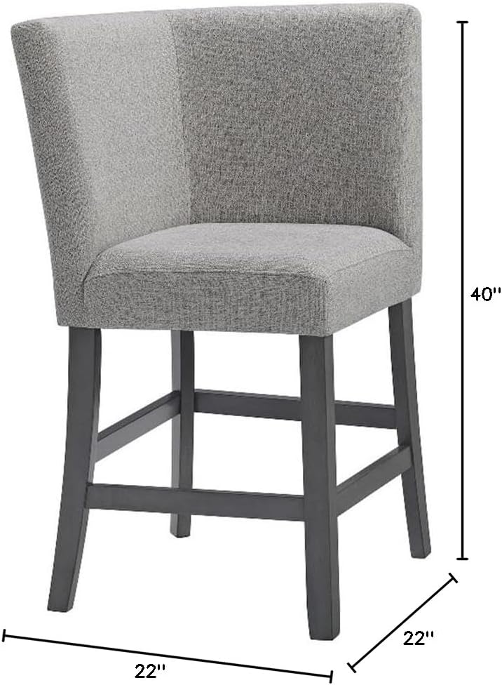 Pemberly Row Counter Corner Bench, 22" W x 22" D x 40" H, Upholstered Back in Gray, Foam-Filled Seat, Nailhead Trim, Rubberwood Frame, Versatile Seating for Kitchen or Dining Room