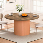 55 inch Round Dining Table for 4-6 People, Modern Farmhouse Dining Kitchen Table with Fluted Cylindrical Pedestal Base for Dining Room, Living Room, Kitchen, (Chairs Not Included)