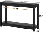 Besiost 47" Farmhouse Wood Entryway Table Narrow Console Table with Storage Behind Couch Sofa Table with Shelves for Entry Way with Open Storage, Easy Assembly, Embossed Wood Grain Black