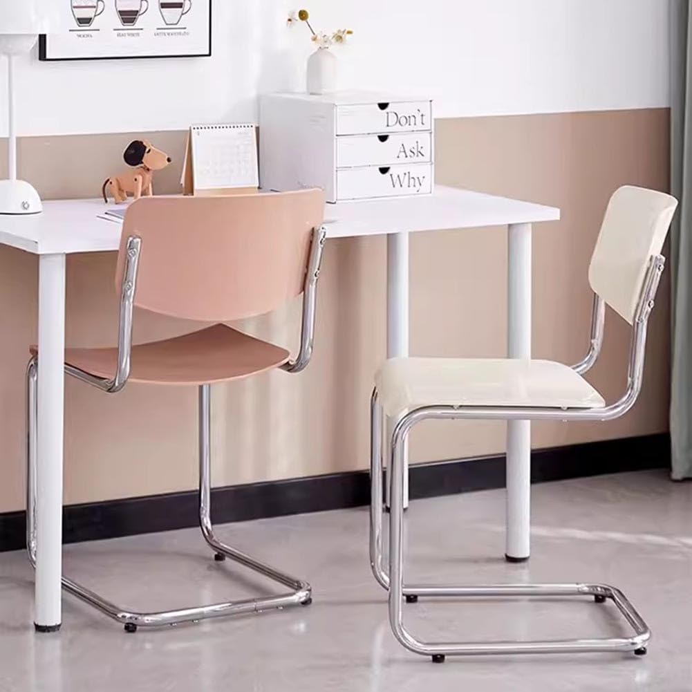 Etlegor Kitchen Plastic Backrest Dining Chair, Modern Cantilever Side Chair w/Chrome Steel Frame for Living Room Office Leisure Area(Creamy White)