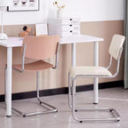 Etlegor Kitchen Plastic Backrest Dining Chair, Modern Cantilever Side Chair w/Chrome Steel Frame for Living Room Office Leisure Area(Creamy White)