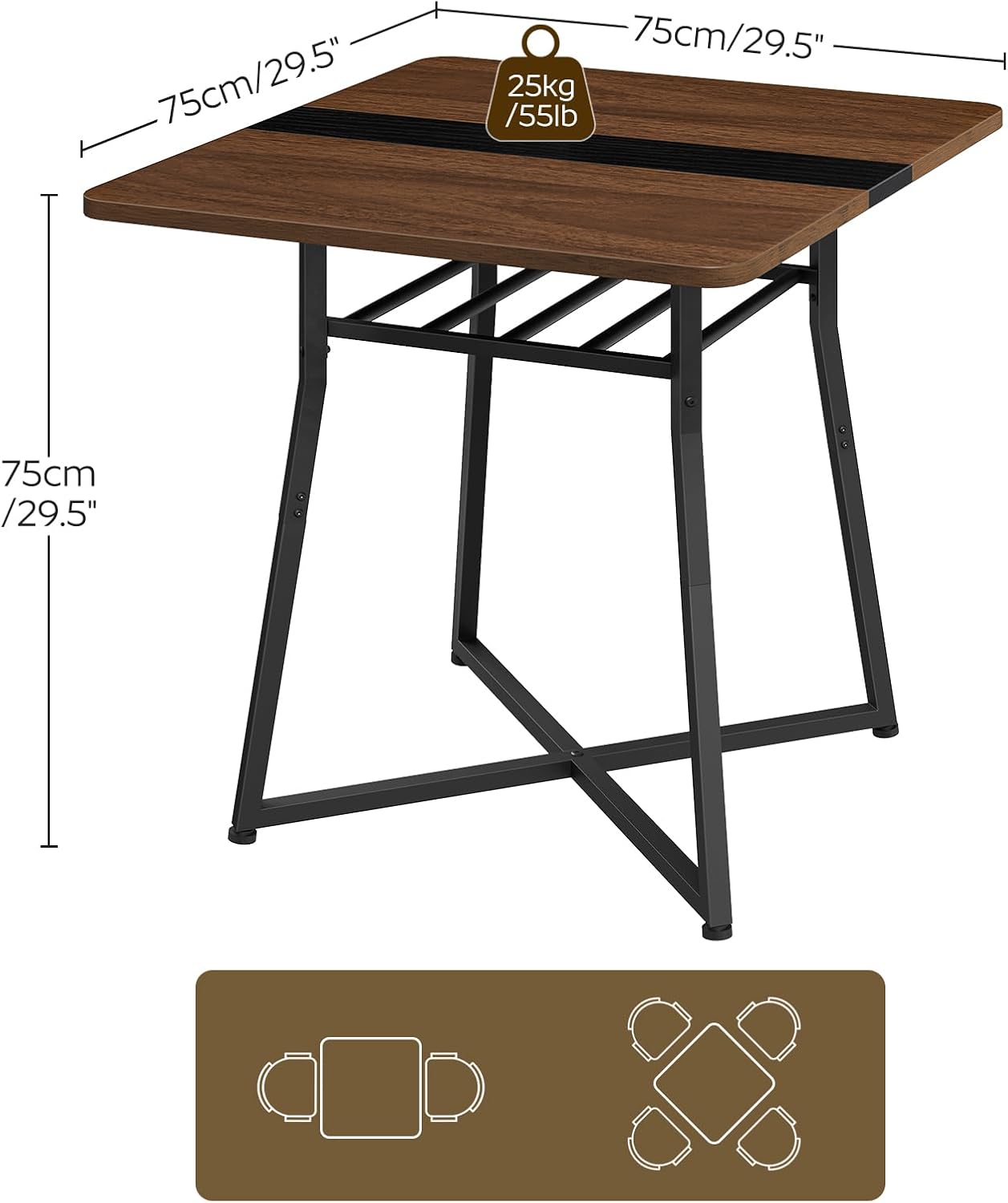 YATINEY Dining Table, 29.5'' Kitchen Table, Dining Room Table with Wine Rack, Versatile Small Dining Table, Easy Assembly, for Restaurant, Cafe, Apartment, Black and Walnut CZ02BH