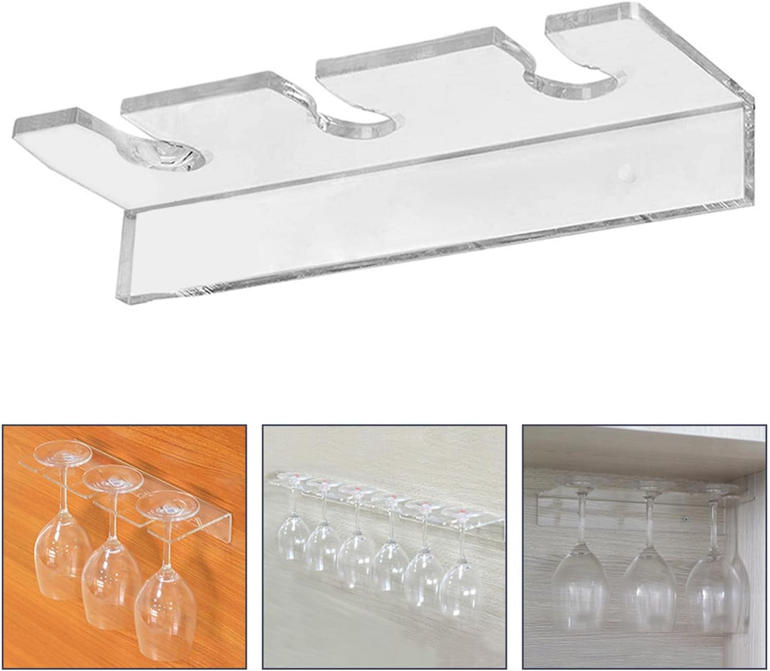 Wall-Mounted Acrylic Wine Glass Holder - 3 Positions Wine Storage Rack for Glasses Storage Hanger Space-Saving Goblet Rack
