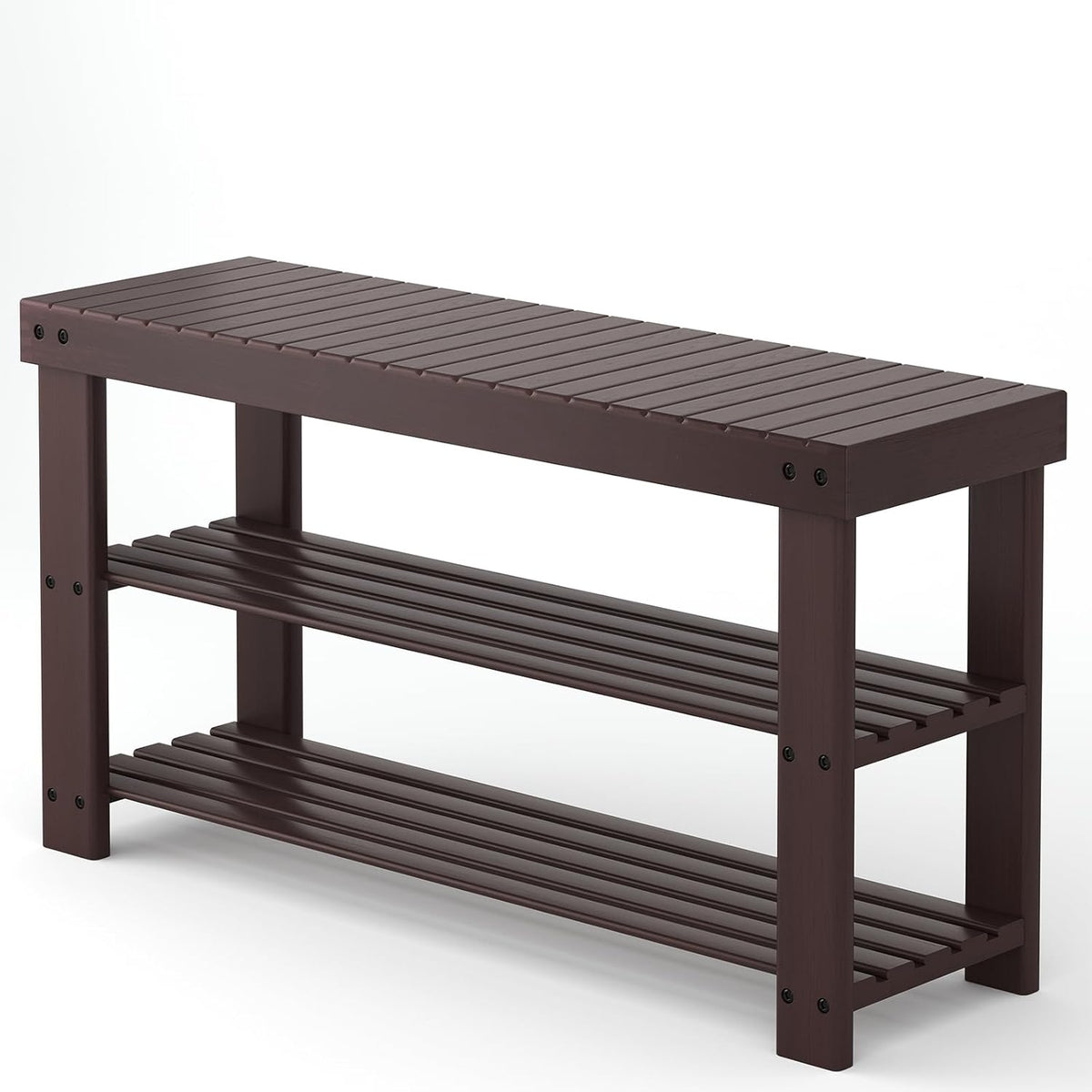 NEWBULIG Shoe Rack Bench, 3-Tier Bamboo Shoe Organizer, Wooden Entryway Storage Bench, 286 lb Load Capacity, 11.2x27.6x17.9 Inches, for Entryway Bathroom Bedroom Balcony, Brown