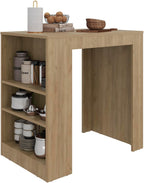 Kitchen Island with Dining Surface and Storage Shelves | Three side shelves for kitchen storage and meal prep convenience