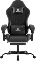Gaming Chair, Computer Office Chair with Footrest, Adjustable Height & Backrest Gaming Chairs with Swivel for Adults, High Back PU Leather Ergonomic Chair with Lumbar Support, Black
