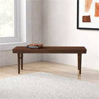 Pemberly Row 47" Mid Century Modern Rectangle Felicity Brown Teak Wood Bench Seat for Living Room, Dining Room, Bedroom, Entrance, Hallway, in Walnut Finish