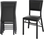 VECELO Folding Dining Chairs Set of 4, Metal Padded Foldable Seating with Comfortable Faux Leather, Space-Saving Portable Guest Seats for Kitchen & Office, No Assembly, Black