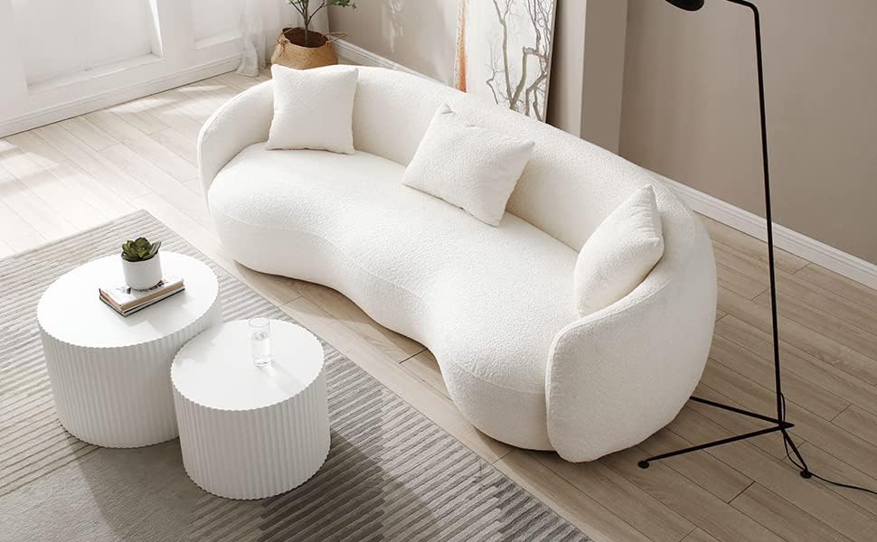 42.52'' White Round Nesting Coffee Table Set of 2 Modern Drum Side End Table for Living Room, Contemporary Wood Circle Embossed Design, No Assembly, White