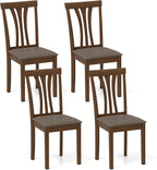 Giantex Wooden Dining Chairs Set of 4, Linen Fabric Upholstered Kitchen Armless Chair w/Rubber Wood Frame, Padded Seat, High Curved Back, Farmhouse Accent Side Chairs for Living Room (Brown+Gray)