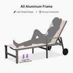 PURPLE LEAF Chaise Lounge Outdoor Set for 2 with Armrest, Khaki | All-aluminum supportive armrests, effortless sitting & standing transitions, stylish design, ultimate outdoor leisure