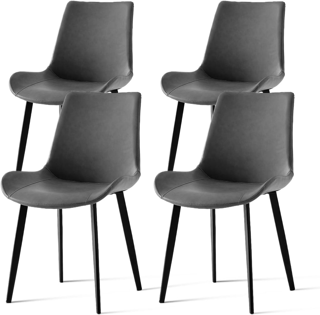 Dining Chairs Set of 4, Modern PU Leather Upholstered Dinner Chairs | Sturdy Metal Legs and Comfort Backrest, Armless Accent Side Chairs for Home Kitchen/Living Room/Restaurant (Dark Grey)