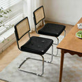 Rattan Dining Chairs Set of 2, Modern Dining Room Chairs with Solid Wood for Kitchen Living Room, Mid Century Comfy Chairs, Upholstered Faux Leather Black